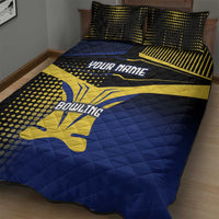 Personalized Blue and Yellow Bowling Quilt Bed Set with Striking Pins Retro Dot Pattern Design - Wonder Print Shop