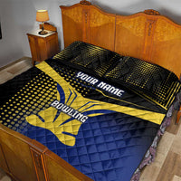 Personalized Blue and Yellow Bowling Quilt Bed Set with Striking Pins Retro Dot Pattern Design - Wonder Print Shop