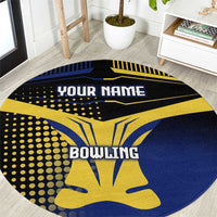 Personalized Blue and Yellow Bowling Round Carpet with Striking Pins Retro Dot Pattern Design - Wonder Print Shop