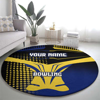 Personalized Blue and Yellow Bowling Round Carpet with Striking Pins Retro Dot Pattern Design - Wonder Print Shop