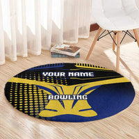 Personalized Blue and Yellow Bowling Round Carpet with Striking Pins Retro Dot Pattern Design - Wonder Print Shop