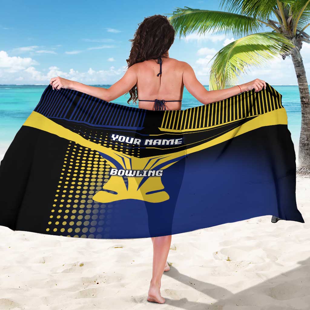 Personalized Blue and Yellow Bowling Sarong with Striking Pins Retro Dot Pattern Design - Wonder Print Shop