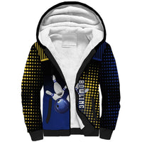Personalized Blue and Yellow Bowling Sherpa Hoodie with Striking Pins Retro Dot Pattern Design - Wonder Print Shop
