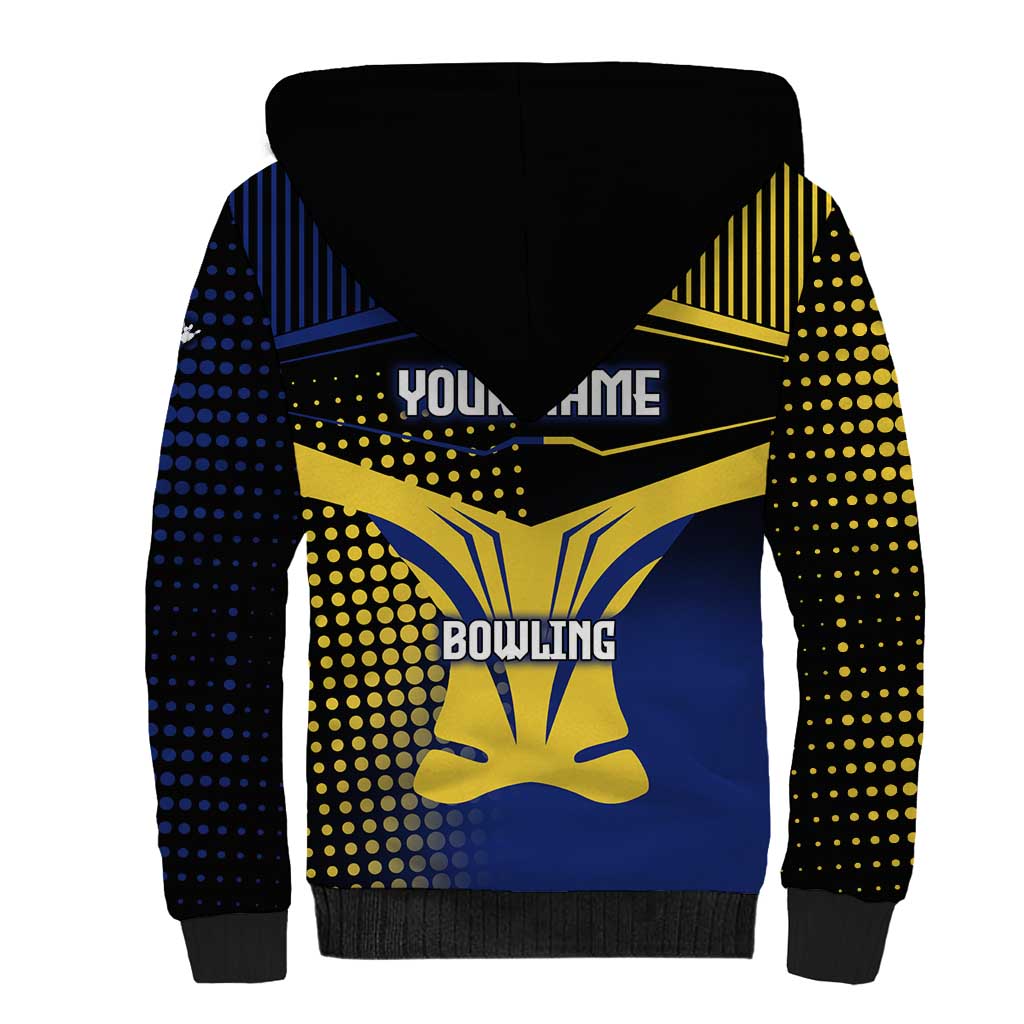 Personalized Blue and Yellow Bowling Sherpa Hoodie with Striking Pins Retro Dot Pattern Design - Wonder Print Shop