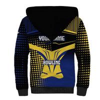 Personalized Blue and Yellow Bowling Sherpa Hoodie with Striking Pins Retro Dot Pattern Design - Wonder Print Shop