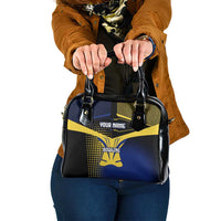 Personalized Blue and Yellow Bowling Shoulder Handbag with Striking Pins Retro Dot Pattern Design - Wonder Print Shop