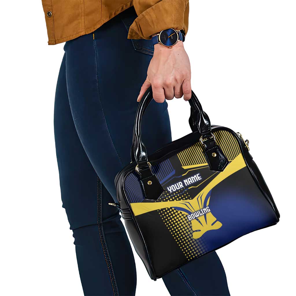 Personalized Blue and Yellow Bowling Shoulder Handbag with Striking Pins Retro Dot Pattern Design - Wonder Print Shop