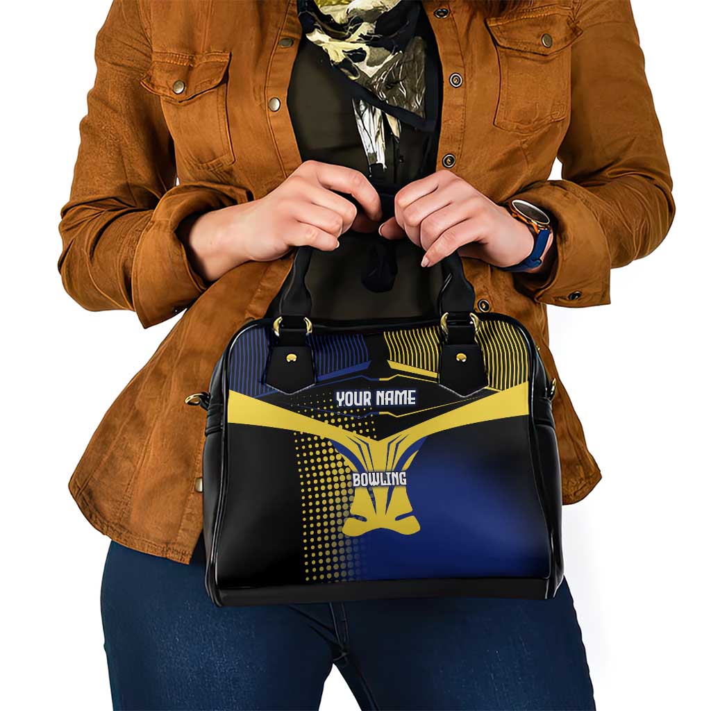 Personalized Blue and Yellow Bowling Shoulder Handbag with Striking Pins Retro Dot Pattern Design - Wonder Print Shop