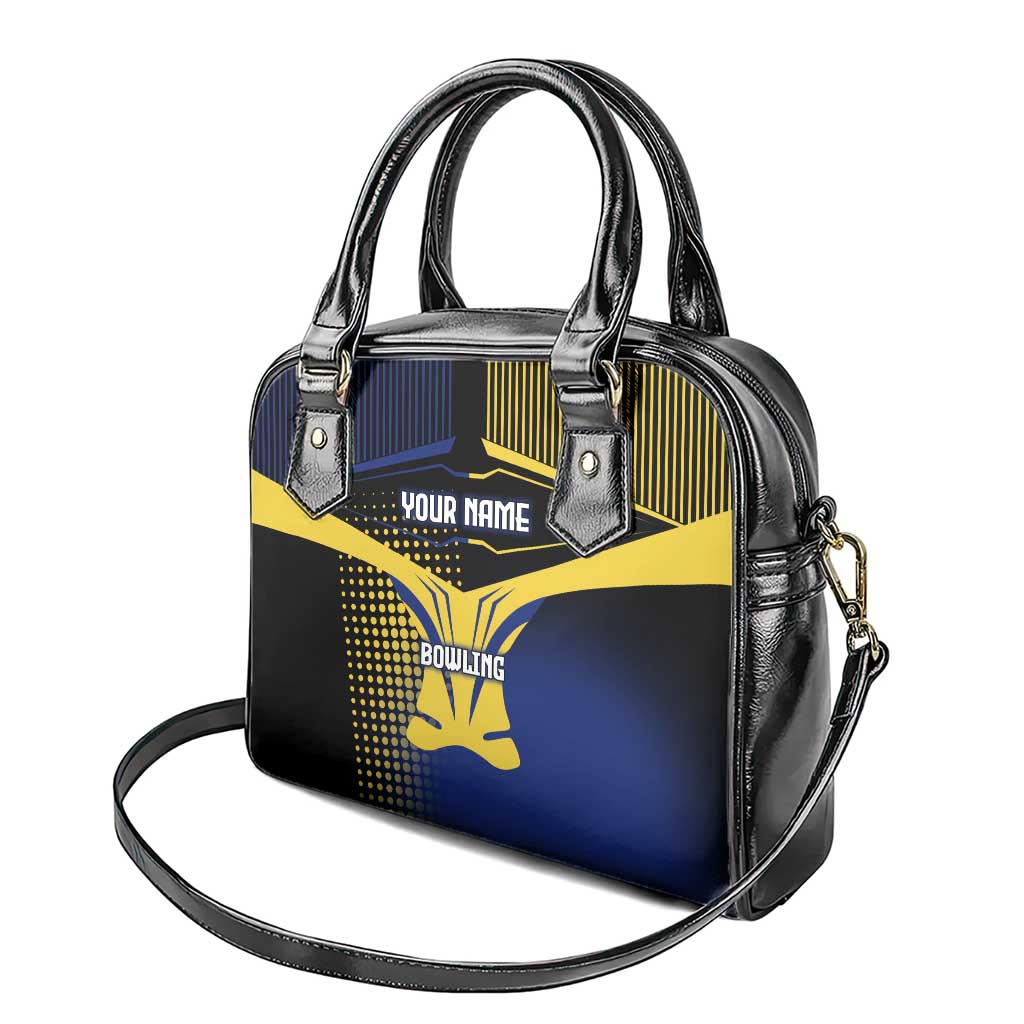 Personalized Blue and Yellow Bowling Shoulder Handbag with Striking Pins Retro Dot Pattern Design - Wonder Print Shop