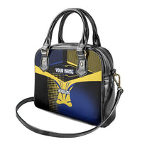 Personalized Blue and Yellow Bowling Shoulder Handbag with Striking Pins Retro Dot Pattern Design - Wonder Print Shop
