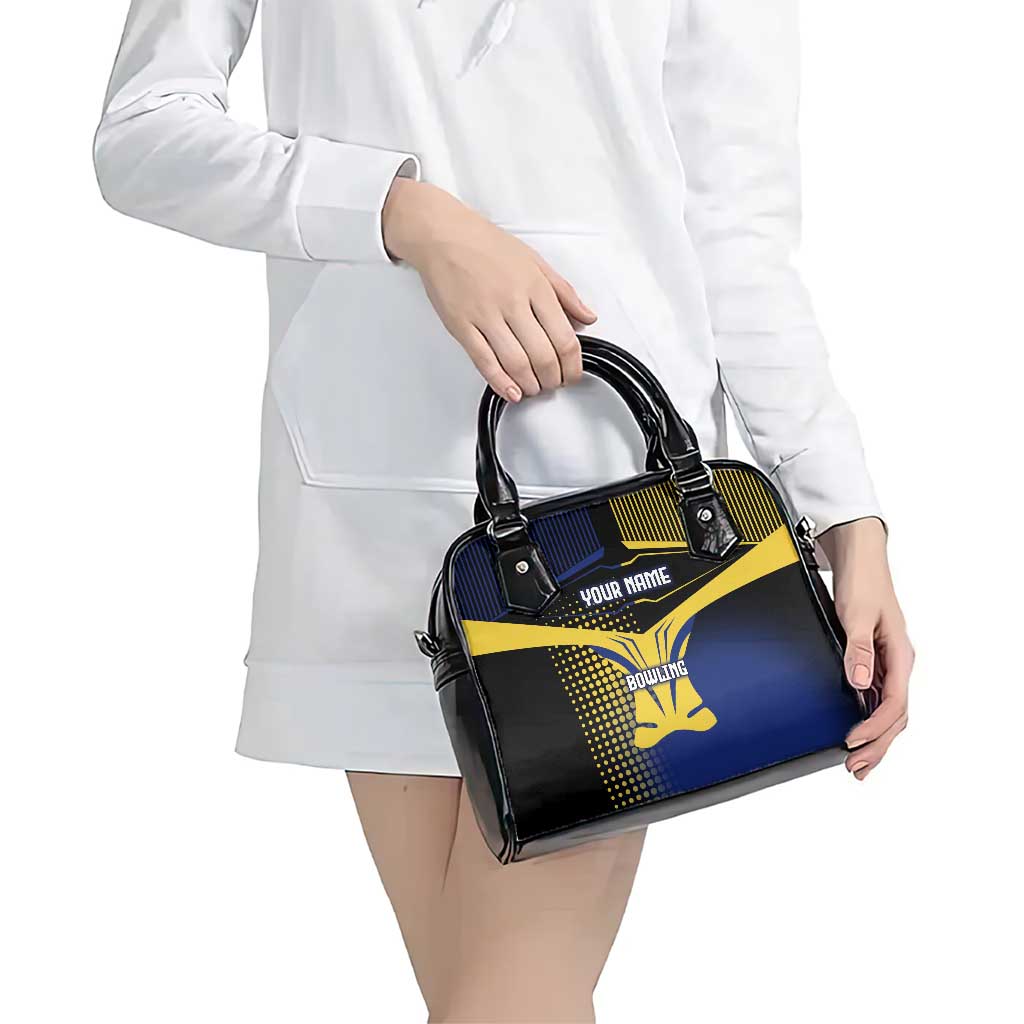 Personalized Blue and Yellow Bowling Shoulder Handbag with Striking Pins Retro Dot Pattern Design - Wonder Print Shop