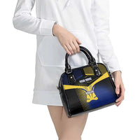 Personalized Blue and Yellow Bowling Shoulder Handbag with Striking Pins Retro Dot Pattern Design - Wonder Print Shop