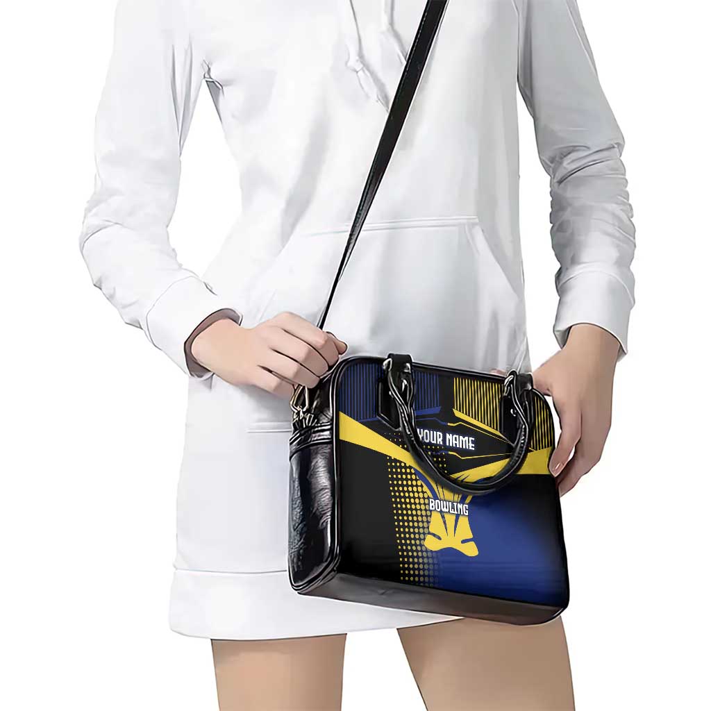 Personalized Blue and Yellow Bowling Shoulder Handbag with Striking Pins Retro Dot Pattern Design - Wonder Print Shop