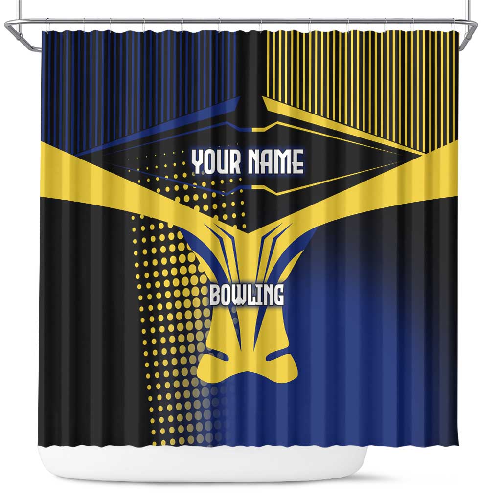Personalized Blue and Yellow Bowling Shower Curtain with Striking Pins Retro Dot Pattern Design - Wonder Print Shop