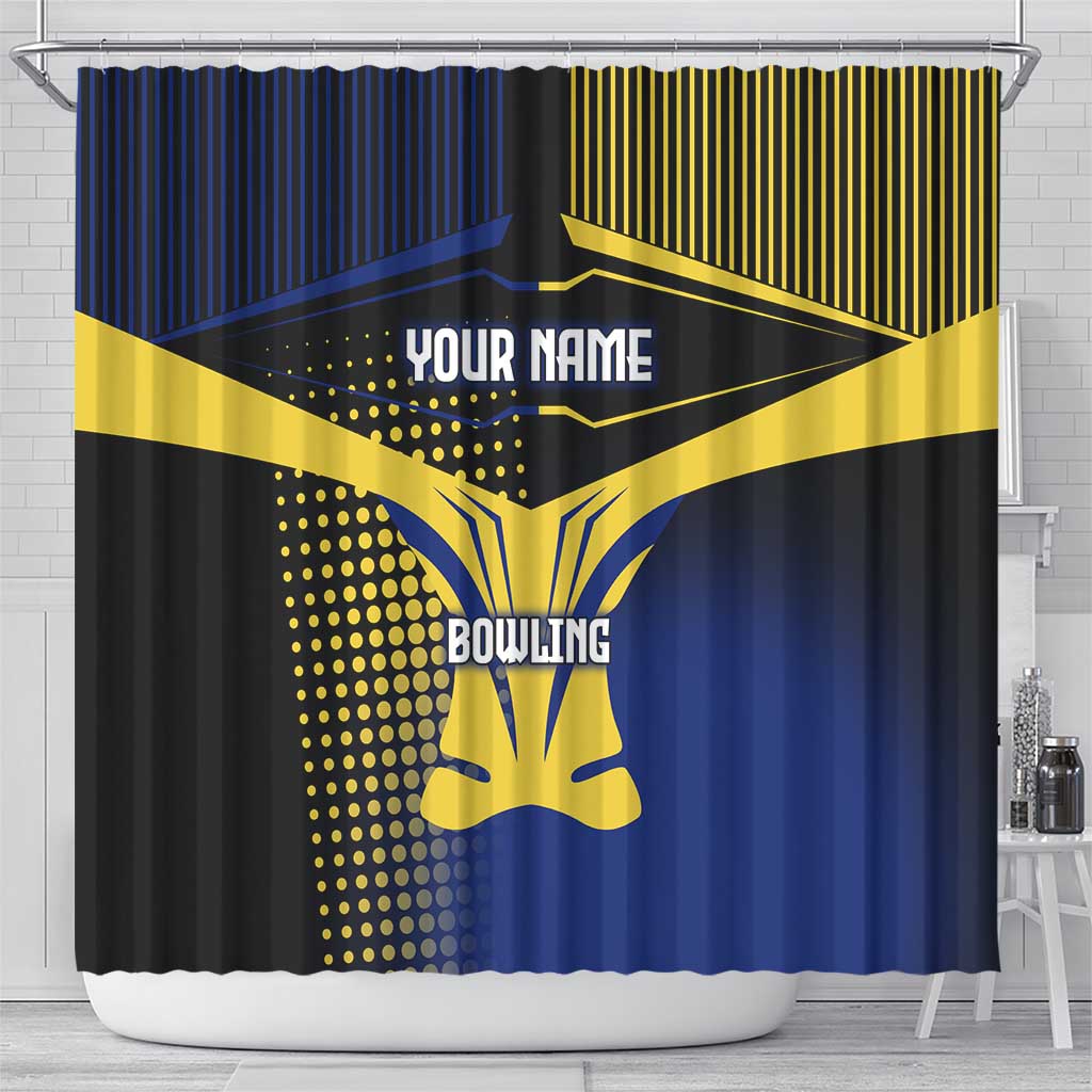 Personalized Blue and Yellow Bowling Shower Curtain with Striking Pins Retro Dot Pattern Design - Wonder Print Shop