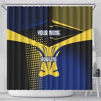 Personalized Blue and Yellow Bowling Shower Curtain with Striking Pins Retro Dot Pattern Design - Wonder Print Shop