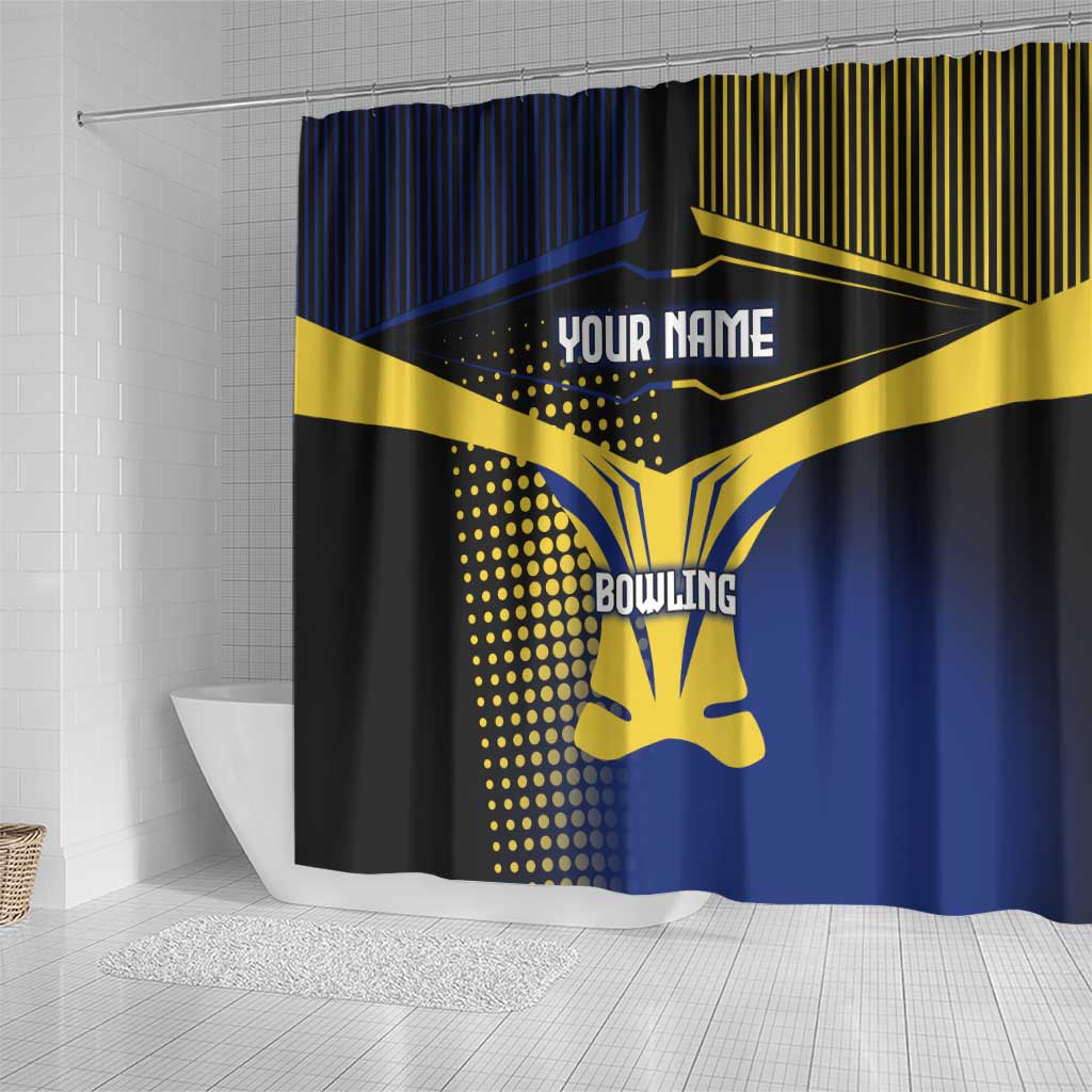 Personalized Blue and Yellow Bowling Shower Curtain with Striking Pins Retro Dot Pattern Design - Wonder Print Shop