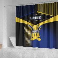Personalized Blue and Yellow Bowling Shower Curtain with Striking Pins Retro Dot Pattern Design - Wonder Print Shop