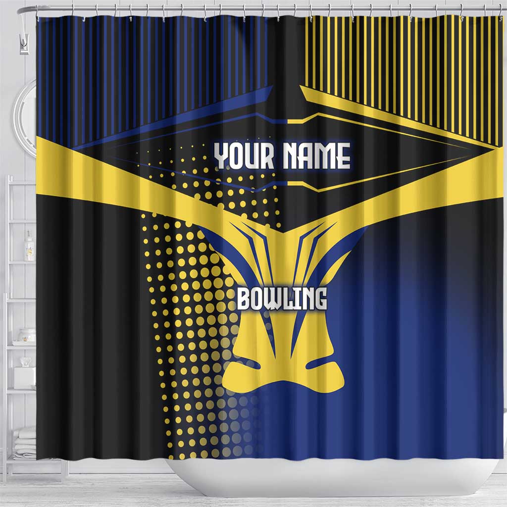 Personalized Blue and Yellow Bowling Shower Curtain with Striking Pins Retro Dot Pattern Design - Wonder Print Shop