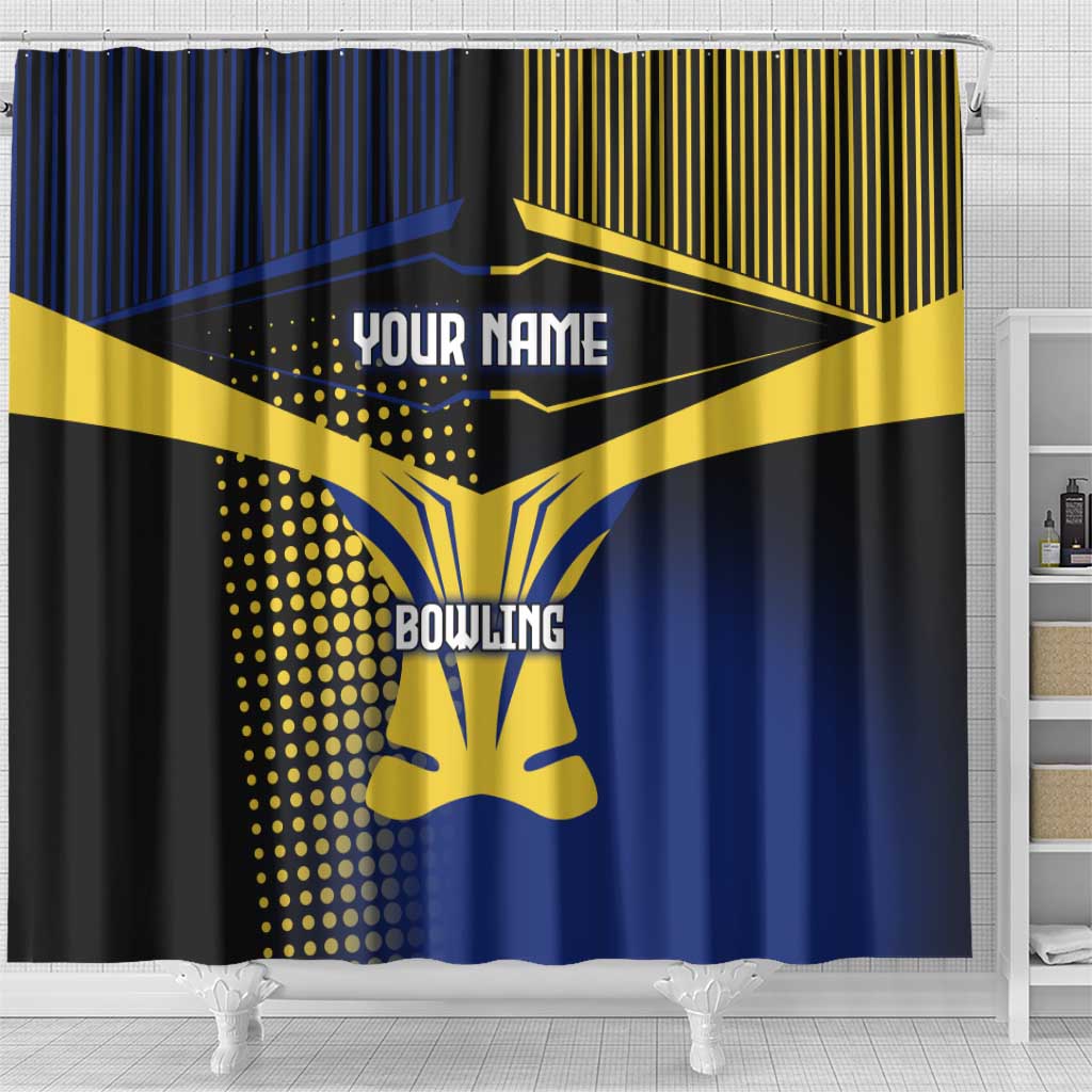 Personalized Blue and Yellow Bowling Shower Curtain with Striking Pins Retro Dot Pattern Design - Wonder Print Shop