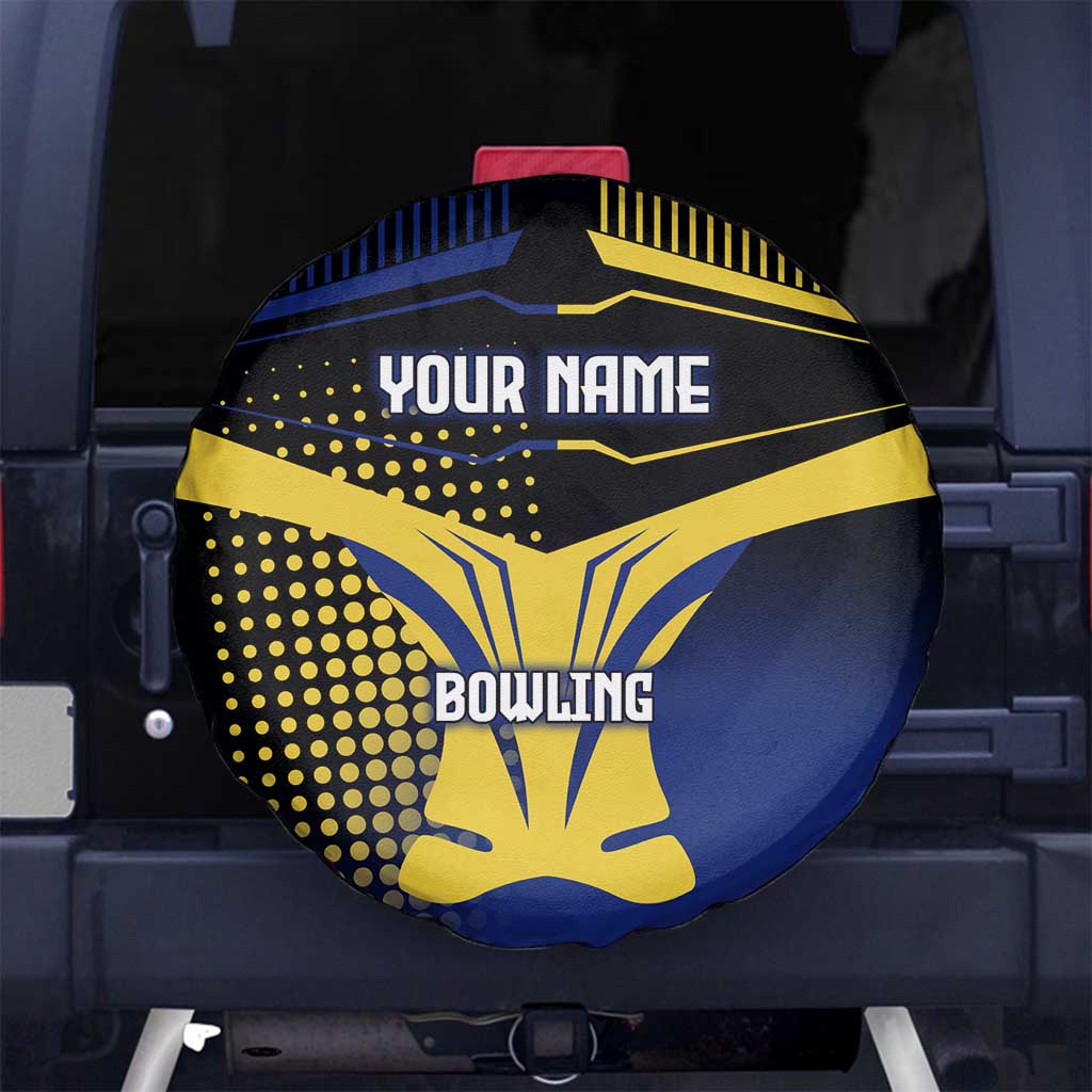 Personalized Blue and Yellow Bowling Spare Tire Cover with Striking Pins Retro Dot Pattern Design - Wonder Print Shop