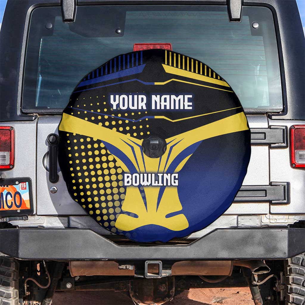 Personalized Blue and Yellow Bowling Spare Tire Cover with Striking Pins Retro Dot Pattern Design - Wonder Print Shop