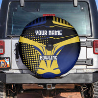 Personalized Blue and Yellow Bowling Spare Tire Cover with Striking Pins Retro Dot Pattern Design - Wonder Print Shop