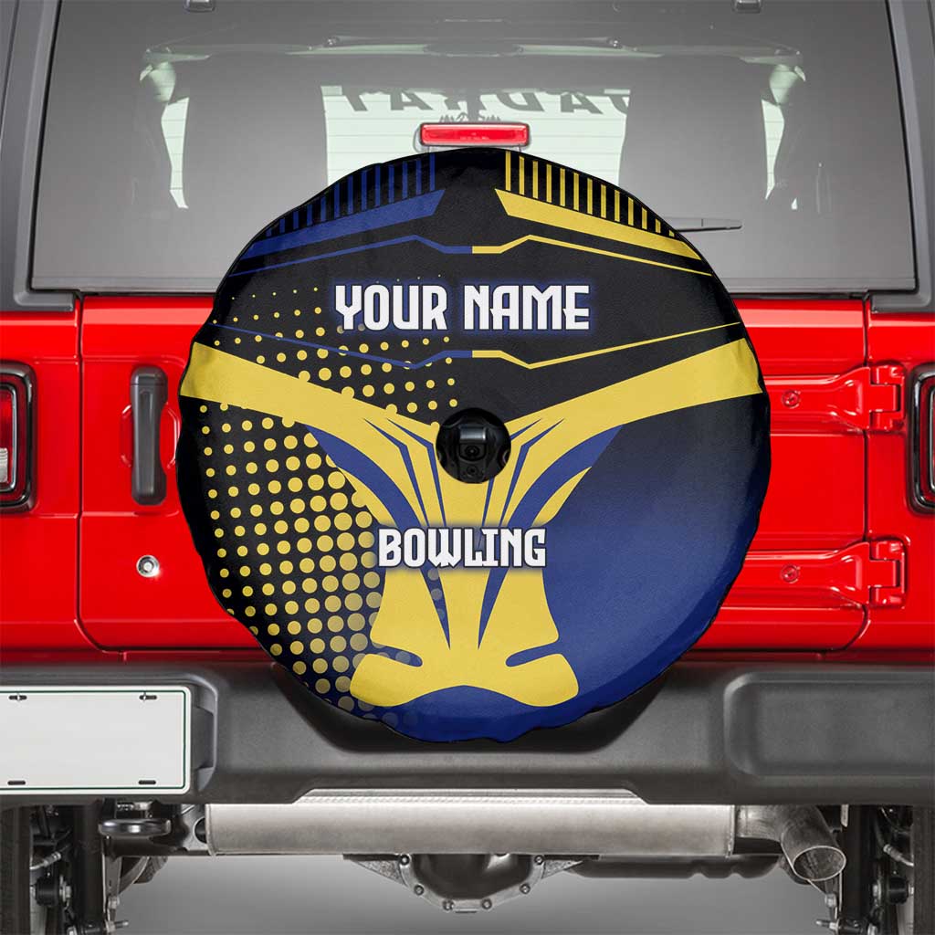 Personalized Blue and Yellow Bowling Spare Tire Cover with Striking Pins Retro Dot Pattern Design - Wonder Print Shop