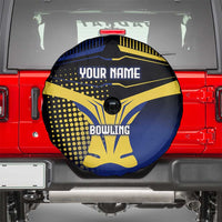 Personalized Blue and Yellow Bowling Spare Tire Cover with Striking Pins Retro Dot Pattern Design - Wonder Print Shop