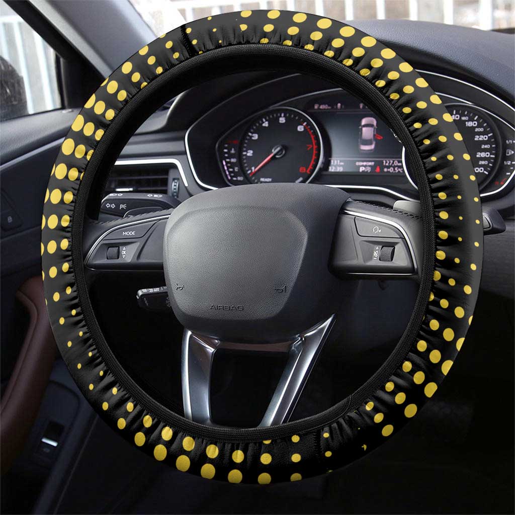 Blue and Yellow Bowling Steering Wheel Cover with Striking Pins Retro Dot Pattern Design - Wonder Print Shop