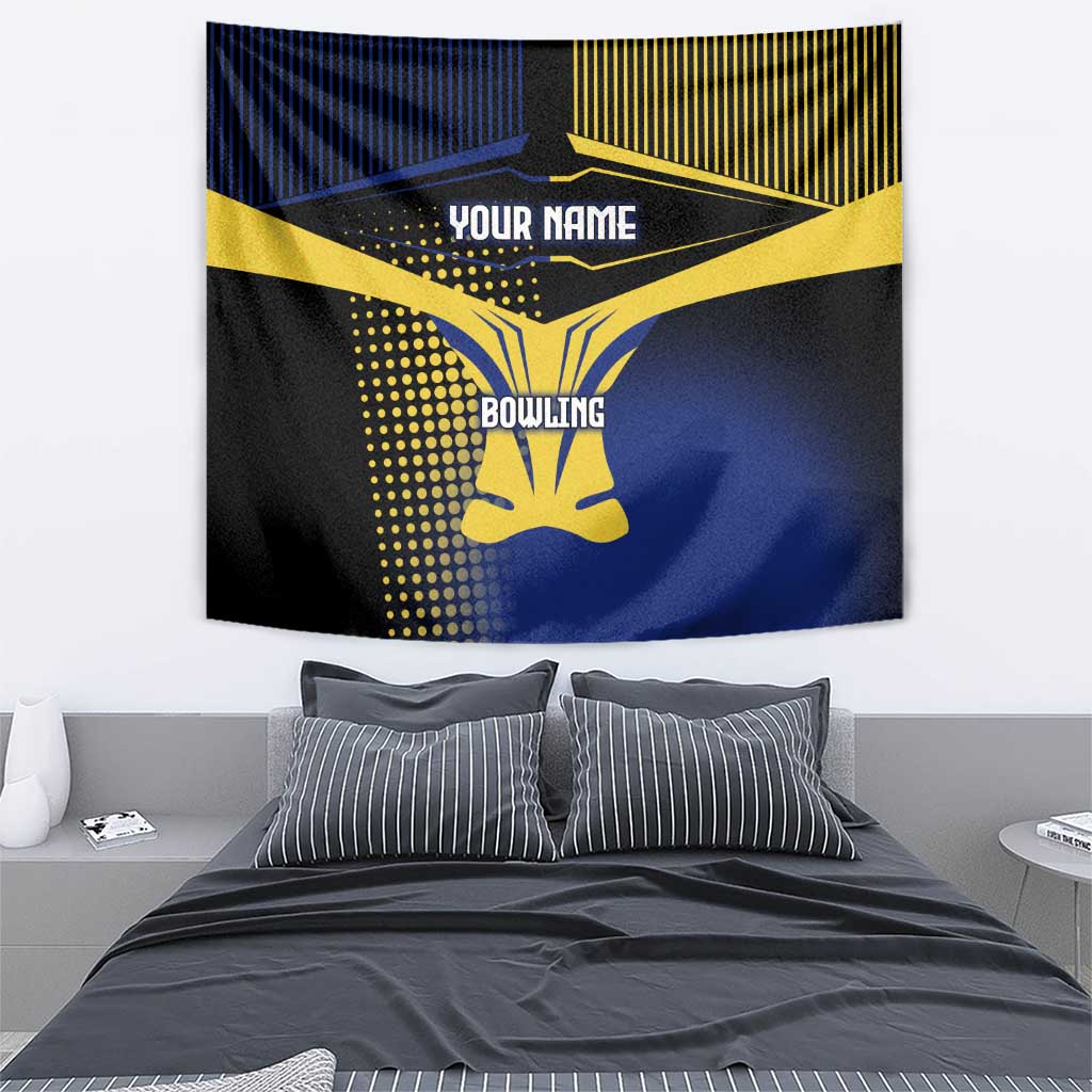 Personalized Blue and Yellow Bowling Tapestry with Striking Pins Retro Dot Pattern Design - Wonder Print Shop