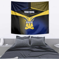 Personalized Blue and Yellow Bowling Tapestry with Striking Pins Retro Dot Pattern Design - Wonder Print Shop