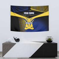 Personalized Blue and Yellow Bowling Tapestry with Striking Pins Retro Dot Pattern Design - Wonder Print Shop