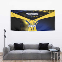 Personalized Blue and Yellow Bowling Tapestry with Striking Pins Retro Dot Pattern Design - Wonder Print Shop