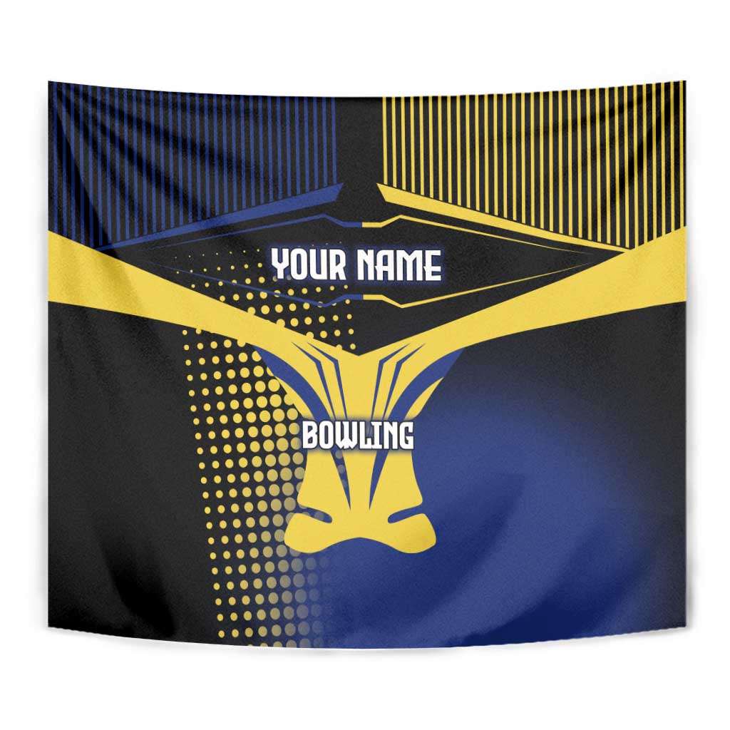 Personalized Blue and Yellow Bowling Tapestry with Striking Pins Retro Dot Pattern Design - Wonder Print Shop