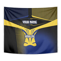 Personalized Blue and Yellow Bowling Tapestry with Striking Pins Retro Dot Pattern Design - Wonder Print Shop