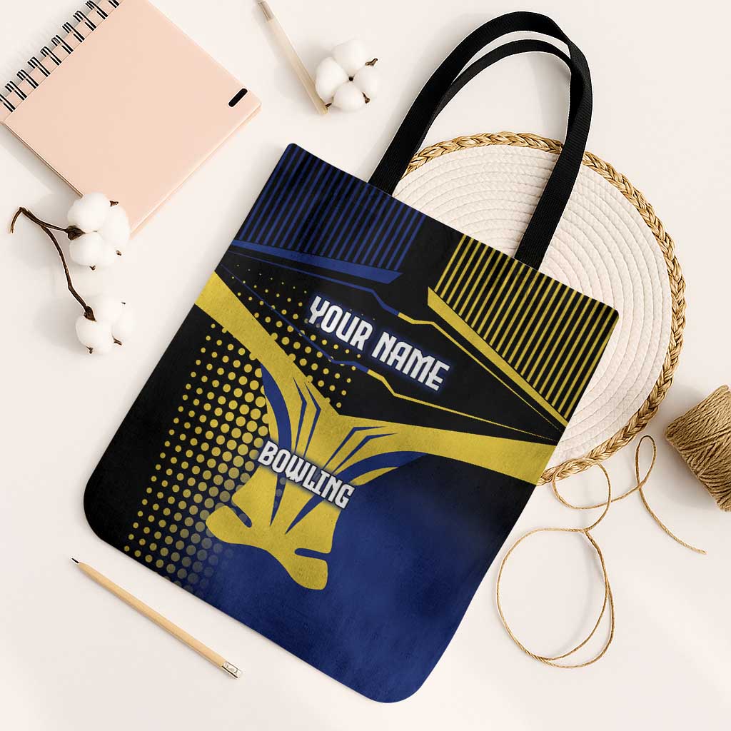 Personalized Blue and Yellow Bowling Tote Bag with Striking Pins Retro Dot Pattern Design - Wonder Print Shop