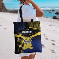 Personalized Blue and Yellow Bowling Tote Bag with Striking Pins Retro Dot Pattern Design - Wonder Print Shop