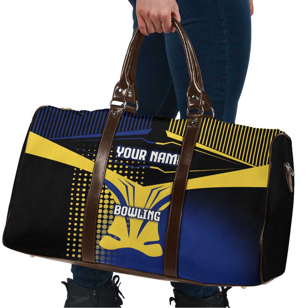 Personalized Blue and Yellow Bowling Travel Bag with Striking Pins Retro Dot Pattern Design - Wonder Print Shop