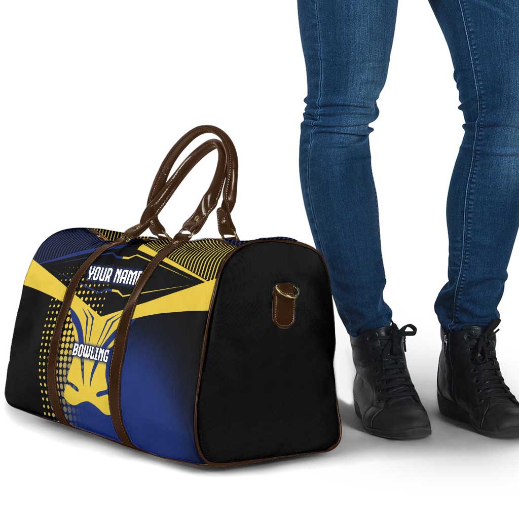 Personalized Blue and Yellow Bowling Travel Bag with Striking Pins Retro Dot Pattern Design - Wonder Print Shop