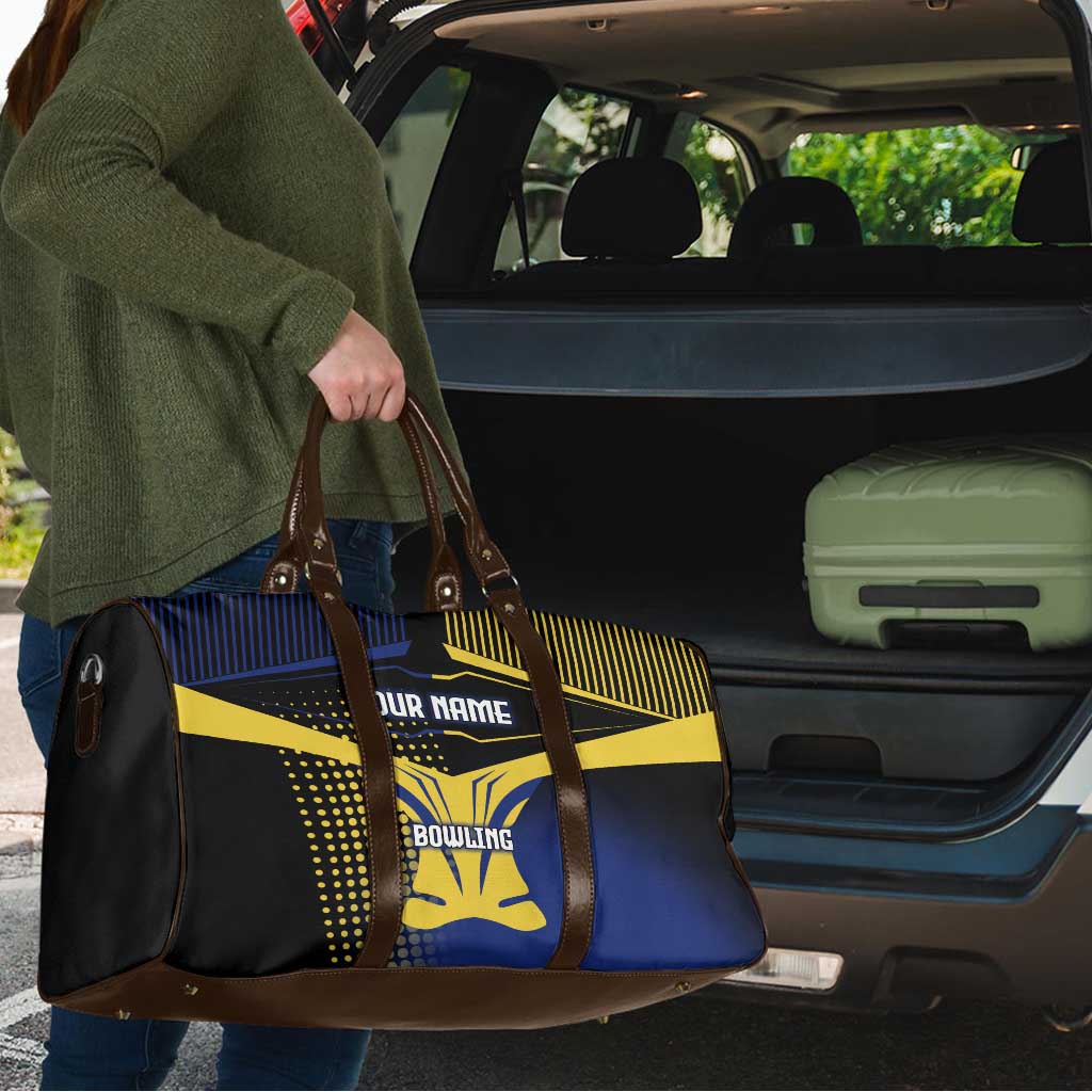 Personalized Blue and Yellow Bowling Travel Bag with Striking Pins Retro Dot Pattern Design - Wonder Print Shop
