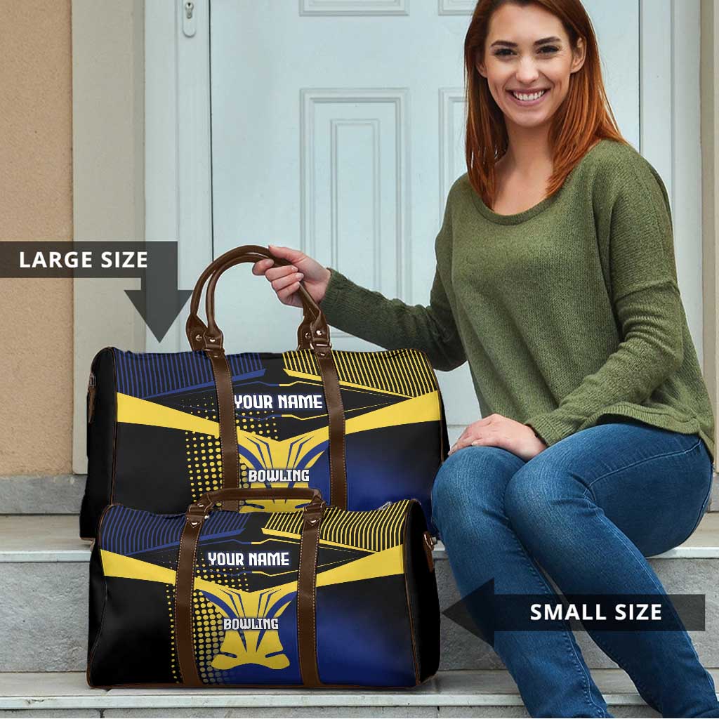 Personalized Blue and Yellow Bowling Travel Bag with Striking Pins Retro Dot Pattern Design - Wonder Print Shop
