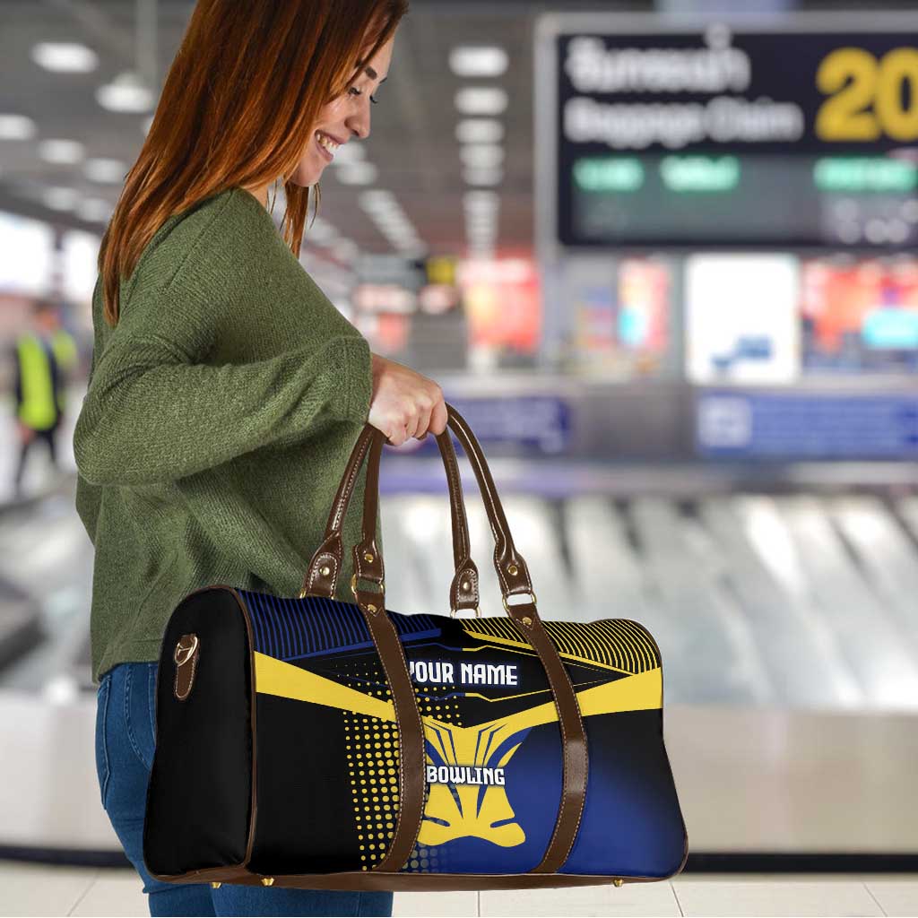 Personalized Blue and Yellow Bowling Travel Bag with Striking Pins Retro Dot Pattern Design - Wonder Print Shop