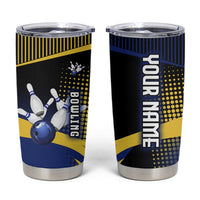 Personalized Blue and Yellow Bowling Tumbler Cup with Striking Pins Retro Dot Pattern Design - Wonder Print Shop