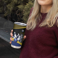 Personalized Blue and Yellow Bowling Tumbler Cup with Striking Pins Retro Dot Pattern Design - Wonder Print Shop