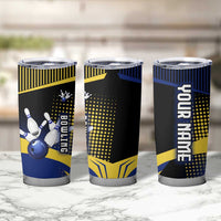 Personalized Blue and Yellow Bowling Tumbler Cup with Striking Pins Retro Dot Pattern Design - Wonder Print Shop