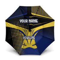 Personalized Blue and Yellow Bowling Umbrella with Striking Pins Retro Dot Pattern Design - Wonder Print Shop