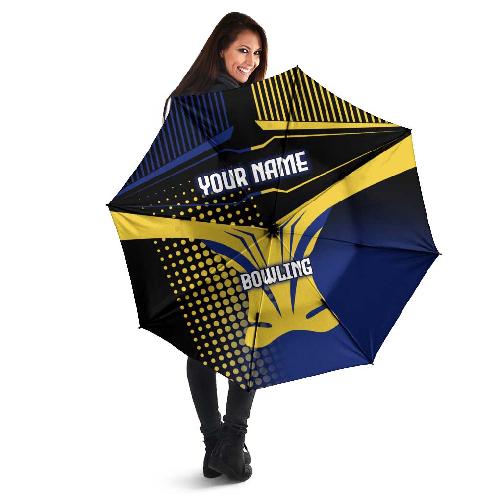 Personalized Blue and Yellow Bowling Umbrella with Striking Pins Retro Dot Pattern Design - Wonder Print Shop