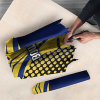 Personalized Blue and Yellow Bowling Umbrella with Striking Pins Retro Dot Pattern Design - Wonder Print Shop