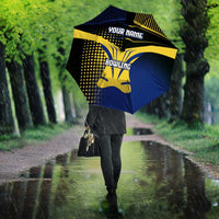 Personalized Blue and Yellow Bowling Umbrella with Striking Pins Retro Dot Pattern Design - Wonder Print Shop